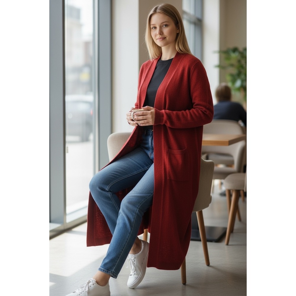 Universal Standard Red Long Open‎ Front Cardigan Sweater Knit Women's XS 4XS NWT
